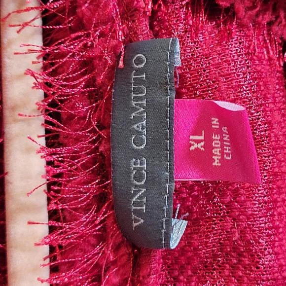 Vince Camuto Tulip Red Eyelash Tinsel Cowlneck Sweater Women Size XL NWT - Picture 3 of 9